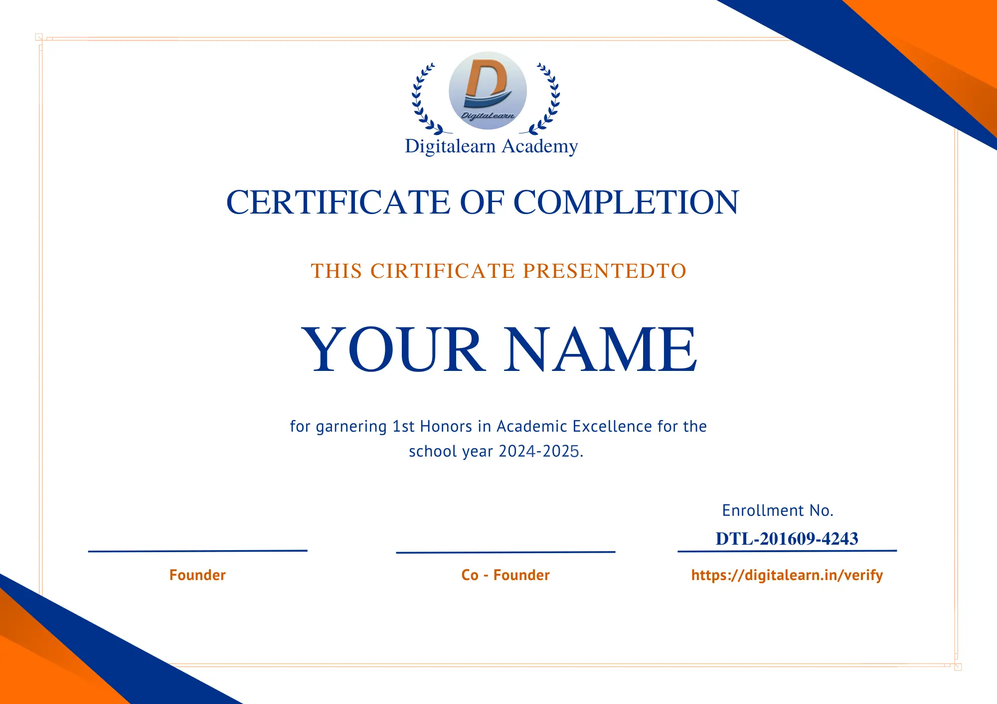 DigitaLearn - Certificate for Best Digital Marketing Training